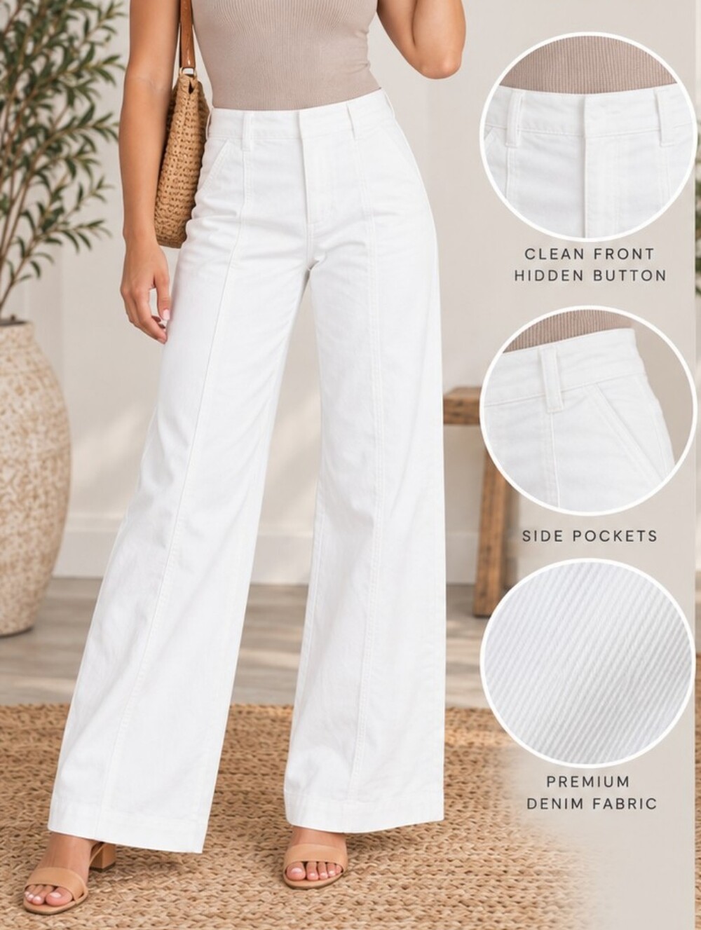 Universal Thread White Wide-Leg High-Rise Denim Pants Size 2 NWT